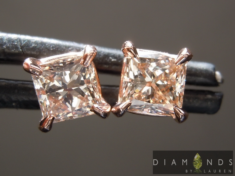 natural pink diamond  earrings