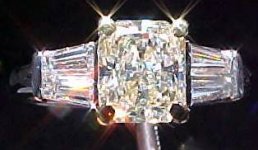 SOLD.....Three Stone Diamond Ring: 1.12ct Faint Yellow Double Baguette Ring TRADE UP SPECIAL R1847
