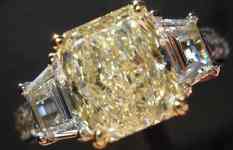 SOLD.....Three Stone Diamond Ring: 1.57 GIA light yellow Diamond Studded Step Cut Trapezoid R1951