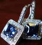 SOLD.....Halo Gemstone Earring: 2.41 tw Asscher Sapphires Rich BLUE color, 50 diamond Halos R2214