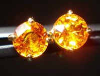 SOLD....Sapphire Stud Earrings: 1.26CTW Amber  Round Brilliant Sapphire R2262