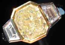SOLD....Three Stone Ring: Amazing Double Floating Bezel Light Yellow Cushion Diamond GIA R327