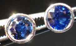 SOLD.....Gemstone Earrings:.78ct tw Bezel Set Sapphire- Vibrant Blue in 18kt White Gold R2572