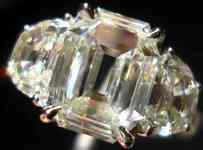 SOLD:....Three Stone Diamond Ring: Wild 2ct Emerald Cut Step Cut Half Moon Ring R2736 