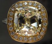 SOLD...Halo Diamond Ring: 3.32 Faint yellow Center in Daussi Platinum 18kt Yellow Gold R2919