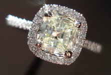 SOLD.....Halo Diamond RIng: .67ct Square Cushion Daussi 18kt white gold R3010