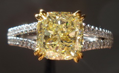 SOLD...Diamond Ring: 2.02ct Fancy Yellow VS1 Cushion Diamond Micro Pave Ring Platinum GIA R3089