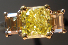 SOLD....Three Stone Diamond Ring: 1.25ct Fancy Intense Yellow GIA Radiant Platinum, Yellow and Rose Gold Ring R3122