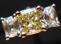 Three Stone Diamond Ring: 1,01ct Fancy Yellow with .57ct Daussi Cushion Side Diamonds R2861