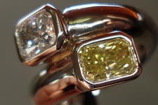 SOLD....Diamond Ring: .83 Fancy Yellow GIA Radaint in Bypass 3/4 colorless Radiant R3187