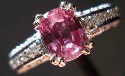 Sapphire and Diamond Ring: 1.23ct Pink Antique Cushion NIce cut and Sparkle R3196