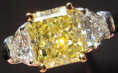 SOLD....Three Stone Diamond Ring: 1.04ct Fancy Light Yellow Radiant GIA Lemon Ice Unique Sheild Platinum R3107