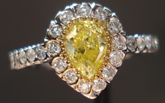 SOLD.....Halo Diamond RIng: .49ct Intense Yellow Pear in Bead set Halo TRADE UP SPECIAL R1750
