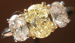 SOLD.....Three Stone Diamond Ring: 1.10ct Light Yellow Oval Center F color side Ovals R3152