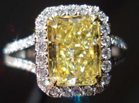 SOLD.....Halo Diamond Ring: Leon Megé for DBL 1.80 Fancy Yellow Internally Flawless Radiant R3233