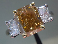 SOLD.....Three Stone Diamond Ring: 2.44ct Fancy Brown-Yellow Radiant SI1 GIA R3450