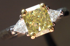 SOLD....Three Stone Diamond Ring: 1.01ct Fancy Intense Yellow Radiant SI2 GIA Trilliant Side Stones R3470