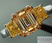 Three Stone Diamond Ring: 1.10ct K Emerald Cut SI2 GIA Fancy Intense Yellow Side Stones R3513
