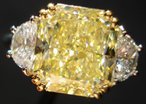 SOLD...Three Stone Diamond Ring: 5.32ct Fancy Light Yellow VVS2 Radiant Diamond GIA Platinum and 18K Yellow Gold R3565