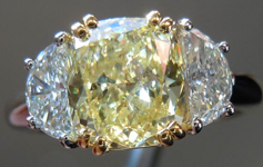 SOLD....Three Stone Ring: 1.59ct W-X, Natural Light Yellow Cushion Cut Diamond GIA Trade Up Special R1335