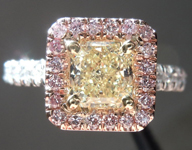SOLD.... Diamond Halo Ring: 0.89ct Radiant Cut Fancy Yellow SI2 GIA Pink Lemonade R3666
