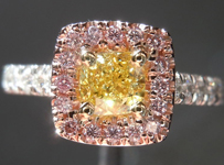 Diamond Halo ring: .54ct Cushion Cut Fancy Intense Yellow VS1 GIA "Pink Lemonade" R3794