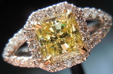 Halo Diamond Ring: .66ct Fancy Yellow Radiant Split Shank 18kt GIA R3817