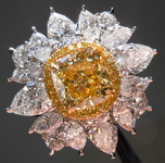SOLD...Halo Diamond Ring: 2.34 Intense Yellow VVS1-almost an old mine Cushion EXTREME 6.38ct tw GIA R3857