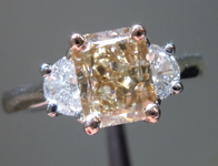 Three Stone Diamond Ring: 1.53ct Radiant Cut Fancy Brown-Yellow I1 GIA Half Moons R3759