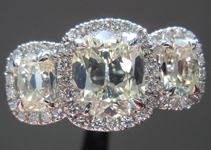 SOLD....Three Stone Ring: 1.00ct M/VS1 Daussi Cushion Three Stone Halo Ring R3916
