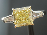 SOLD....Three Stone Diamond Ring: 1.36ct Radiant Cut Fancy Yellow VVS2 GIA Exceptional Ring R3965