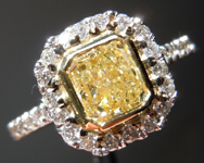 Halo Diamond Ring: 1.01ct Radiant Cut Fancy Light Yellow VS2 18K White and Yellow Gold R4079