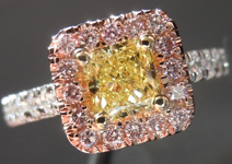 SOLD....Diamond Halo Ring: .57ct Radiant Cut Fancy Yellow VVS1 GIA Pink Lemoade Halo R4148