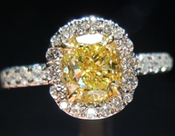 Diamond Halo Ring: .71ct Cushion Cut Fancy Intense Yellow VS1 GIA Platinum and 18K YG R4152