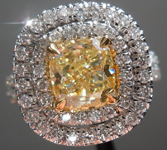 Diamond Halo Ring: 1.34ct Fancy Yellow Cushion SI1 GIA Platinum & 18K Gold Double Halo R4014
