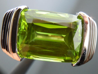 Peridot Ring: Precision Cut 6.09ct Peridot Cushion Cut Bold Design 18K White Gold R4195