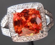 SOLD.....Garnet and Diamond Halo Ring: Precision Cut 3.09ct Spessartite Garnet Cushion Cut 14K White Gold R4185