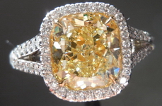 Halo Yellow Diamond Ring: 2.45ct Cushion Cut Fancy Light Yellow SI1 GIA "Uber" Halo  R4202