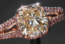 SOLD.....Diamond Ring: 2.10ct Cushion Cut S-T, Light Brownish-Yellow SI2 Under Halo R4206