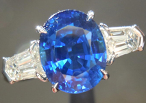 Sapphire and Diamond Ring: Precision Cut 2.58ct Blue Sapphire Cushion Cut Three Stone Ring R4191