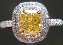 SOLD...Yellow  Diamond Ring: 1.01ct Cushion Cut Fancy Intense Yellow VS2 GIA Double Halo Single Cuts R4334