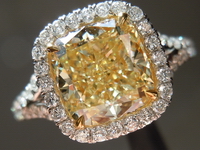 SOLD....Halo Yellow Diamond Ring: 2.19ct Cushion Cut Fancy Yellow IF GIA in split shank "Uber" halo Ring