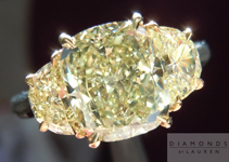  SOLD....Three Stone Diamond Ring: 2.01 Greenish Yellow w Yellow Half Moon Diamonds GIA R4395 