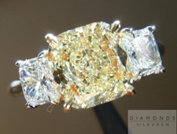 SOLD.... Yellow Cushion Diamond Ring: 1.57 Fancy Light Yellow SI1 Cushion Three Stone Ring R4372