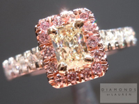 SOLD....Yellow and Pink Diamond Ring: .34ct W-X VS1 Radiant Cut with Fancy Pink Diamond Halo R4417