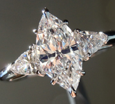 SOLD....Colorless Diamond Ring: 1.13ct E VS1 Marquise with Shield Diamond Side Stones GIA R4573