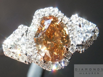 Orange-Brown Diamond Ring: 1.04ct Fancy Orange-Brown Lozenge Three Stone Halo Ring R4575