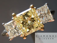 SOLD....Yellow Diamond Ring: 1.26ct Fancy Light Yellow Princess Cut GIA Three Stone Ring Trade Up Special R4697