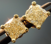SOLD....Yellow Diamond Earrings: .79cts W-X, Natural Light Yellow SI1 Princess Cut Stud Earrings R4593