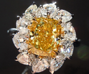 Yellow Diamond Ring: 2.13ct Fancy Vivid Yellow VS1 Cushion Cut GIA with Old Mine Pears R4930